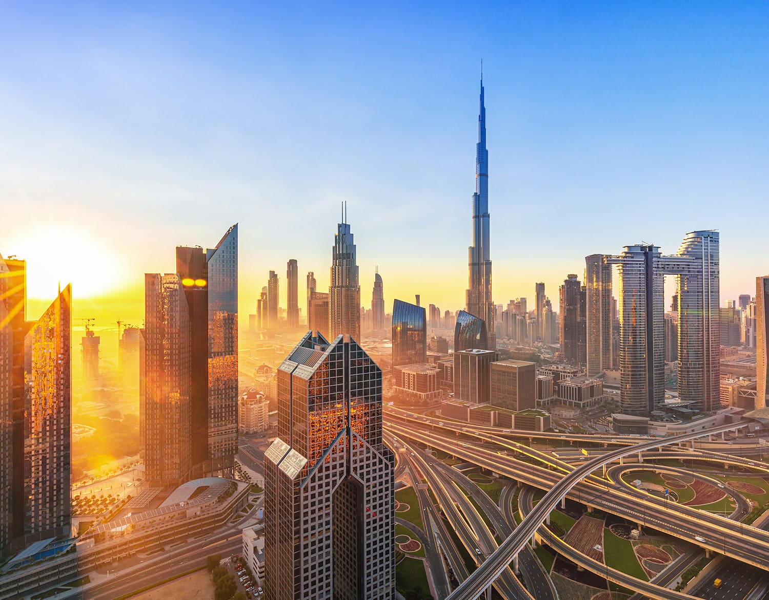 dubai downtown morning sunrise